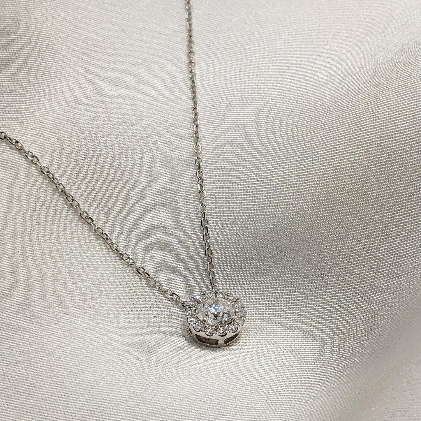 Diamond Halo Pendant 18ct White Gold