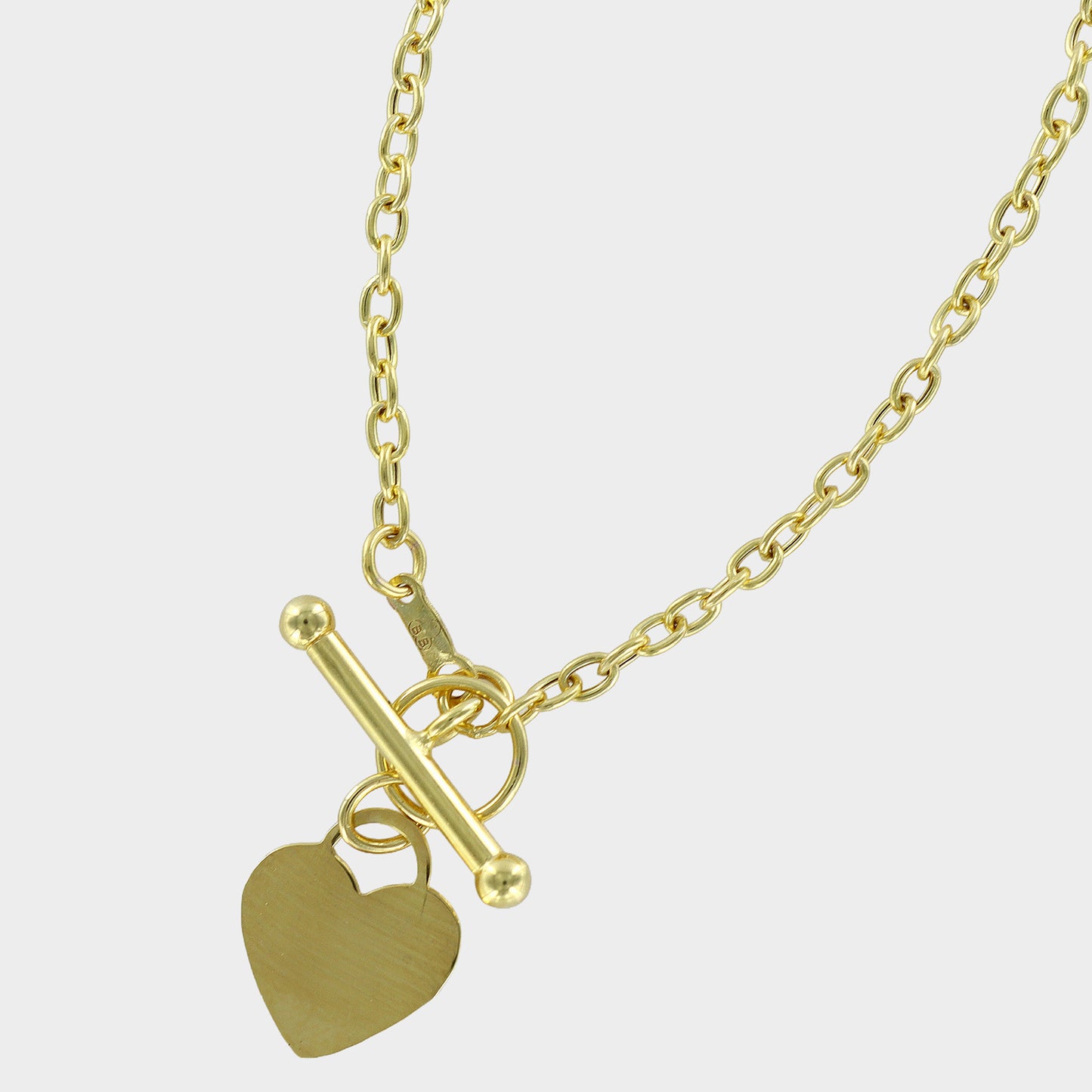 Mini Heart & T-Bar Bracelet Engraveable 9ct Yellow Gold