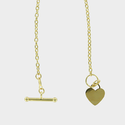 Mini Heart & T-Bar Bracelet Engraveable 9ct Yellow Gold