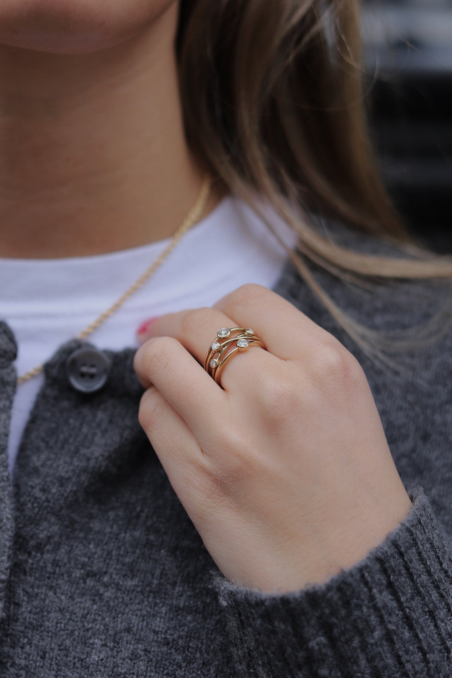 Diamond Bubble 9ct Yellow Gold Ring