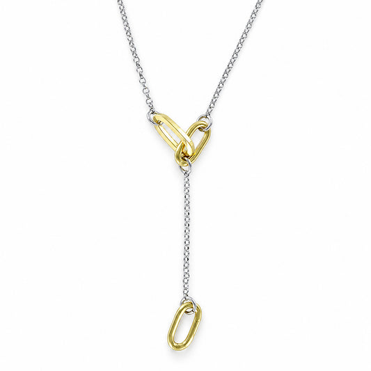 Paper Link Drop Necklace Sterling Silver & Gold Vermeil