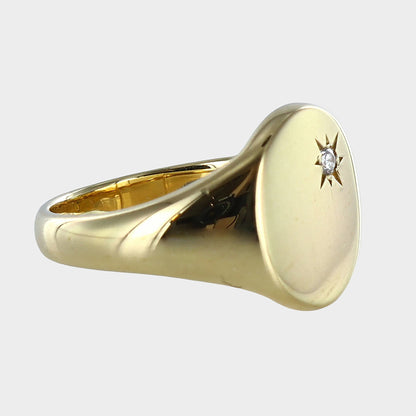 Oval Diamond Signet Ring 9ct Yellow Gold