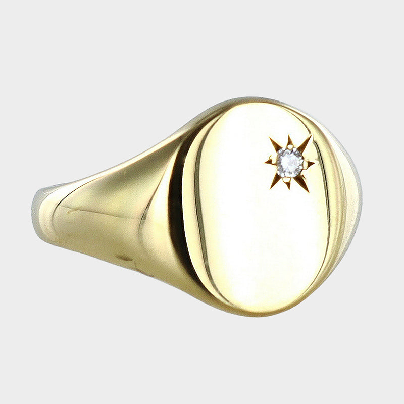 Oval Diamond Signet Ring 9ct Yellow Gold