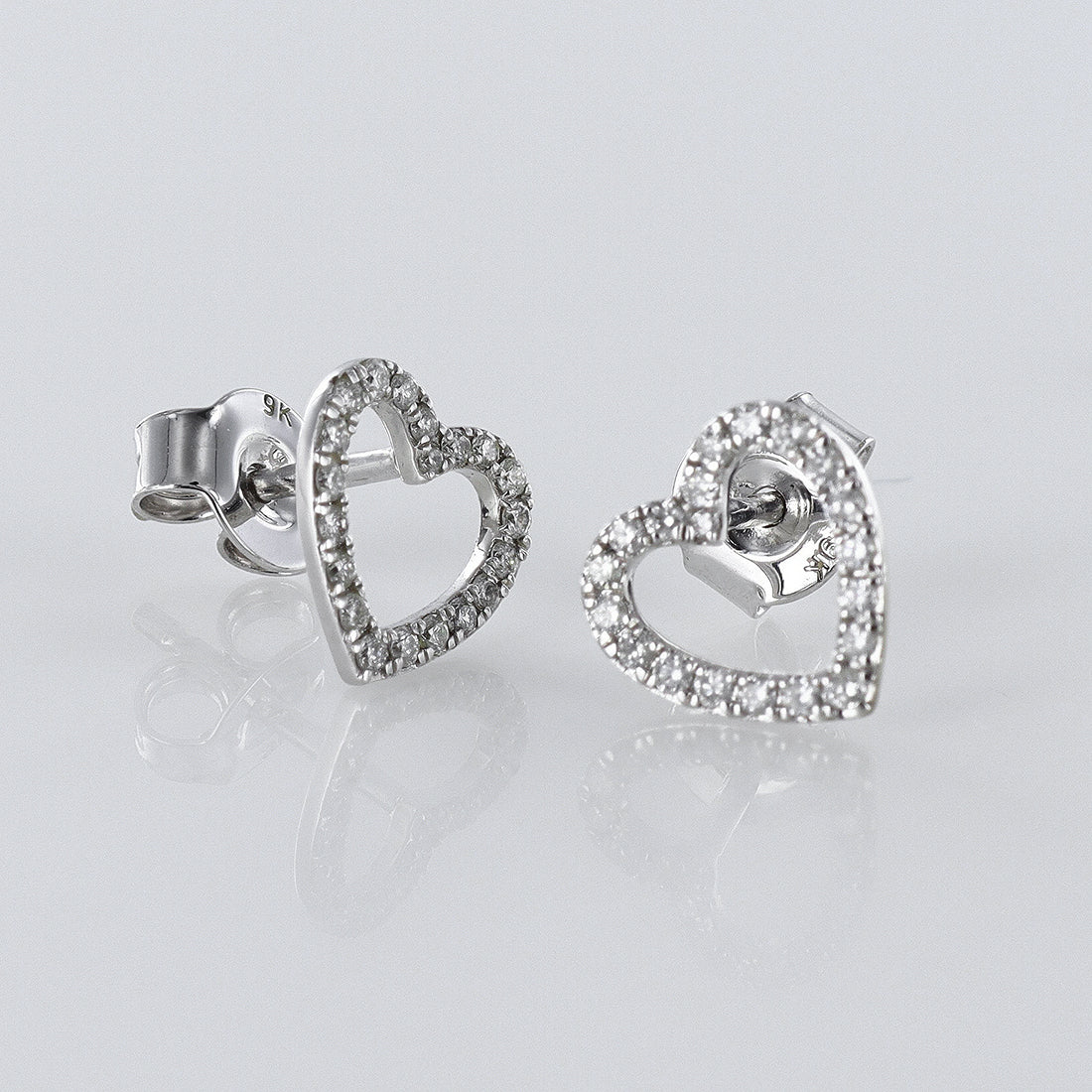 Diamond-Set Heart Shape Studs 9ct White Gold
