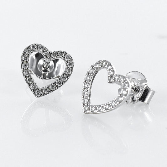 Diamond-Set Heart Shape Studs 9ct White Gold