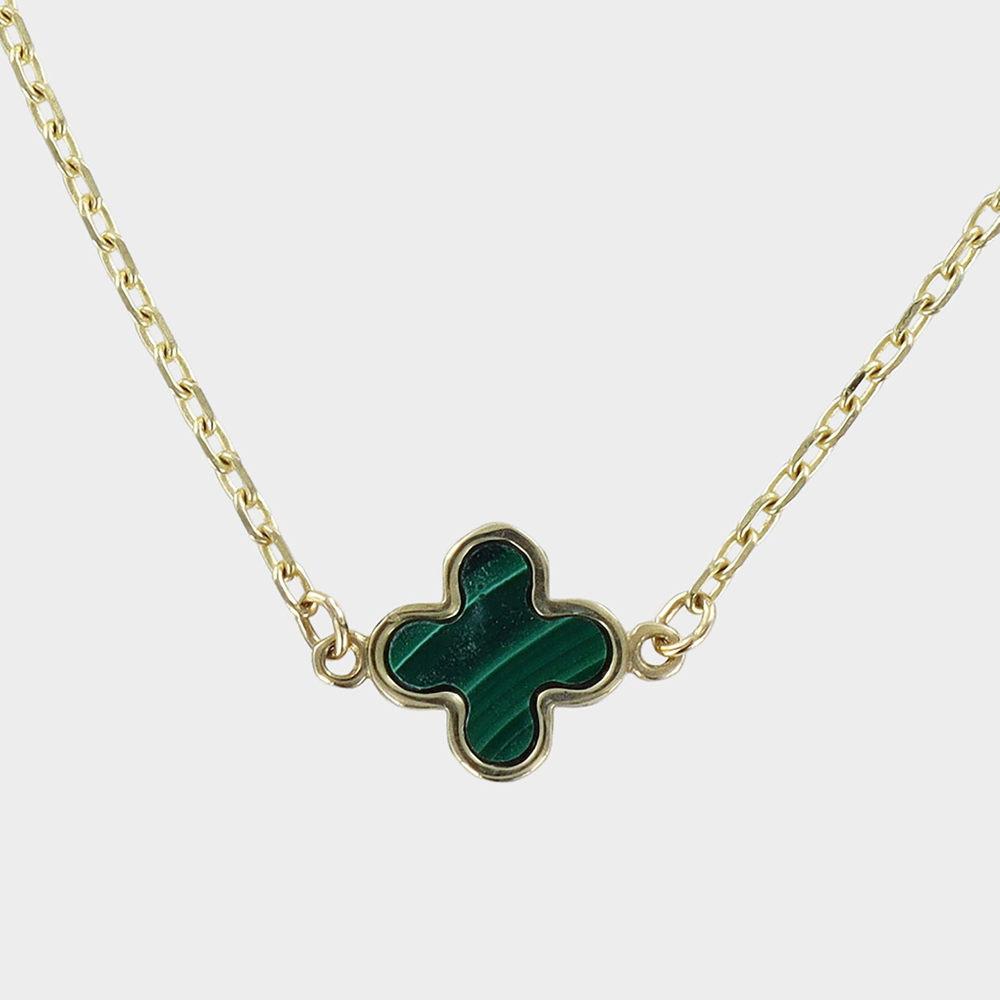 Malachite Mini Clover Necklace 9ct Yellow Gold