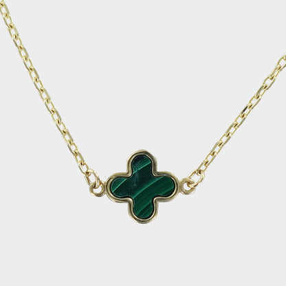 Malachite Mini Clover Necklace 9ct Yellow Gold