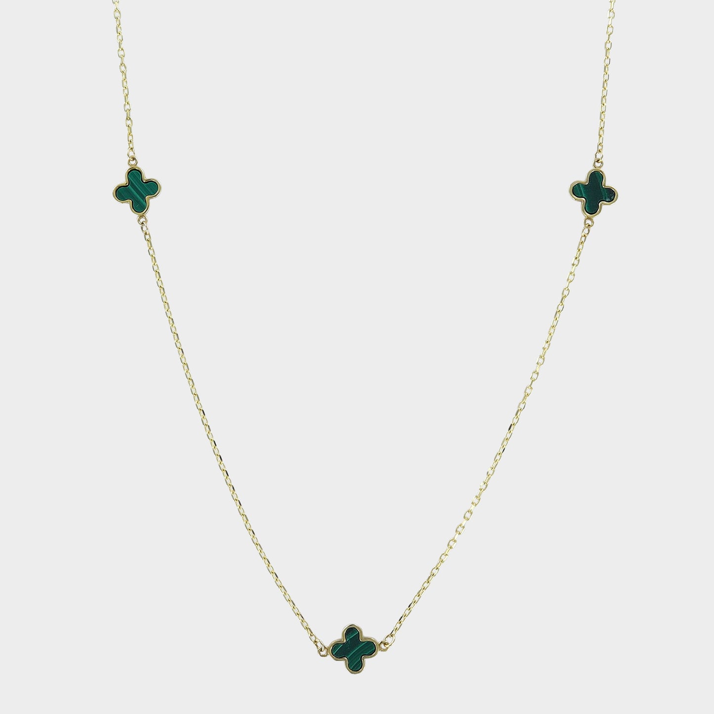 Malachite Mini Clover Necklace 9ct Yellow Gold