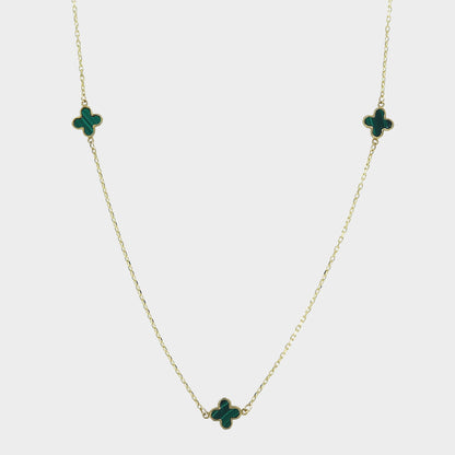 Malachite Mini Clover Necklace 9ct Yellow Gold