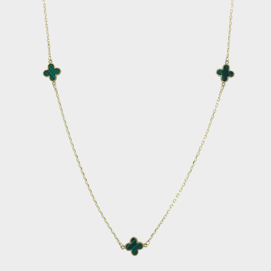 Malachite Mini Clover Necklace 9ct Yellow Gold