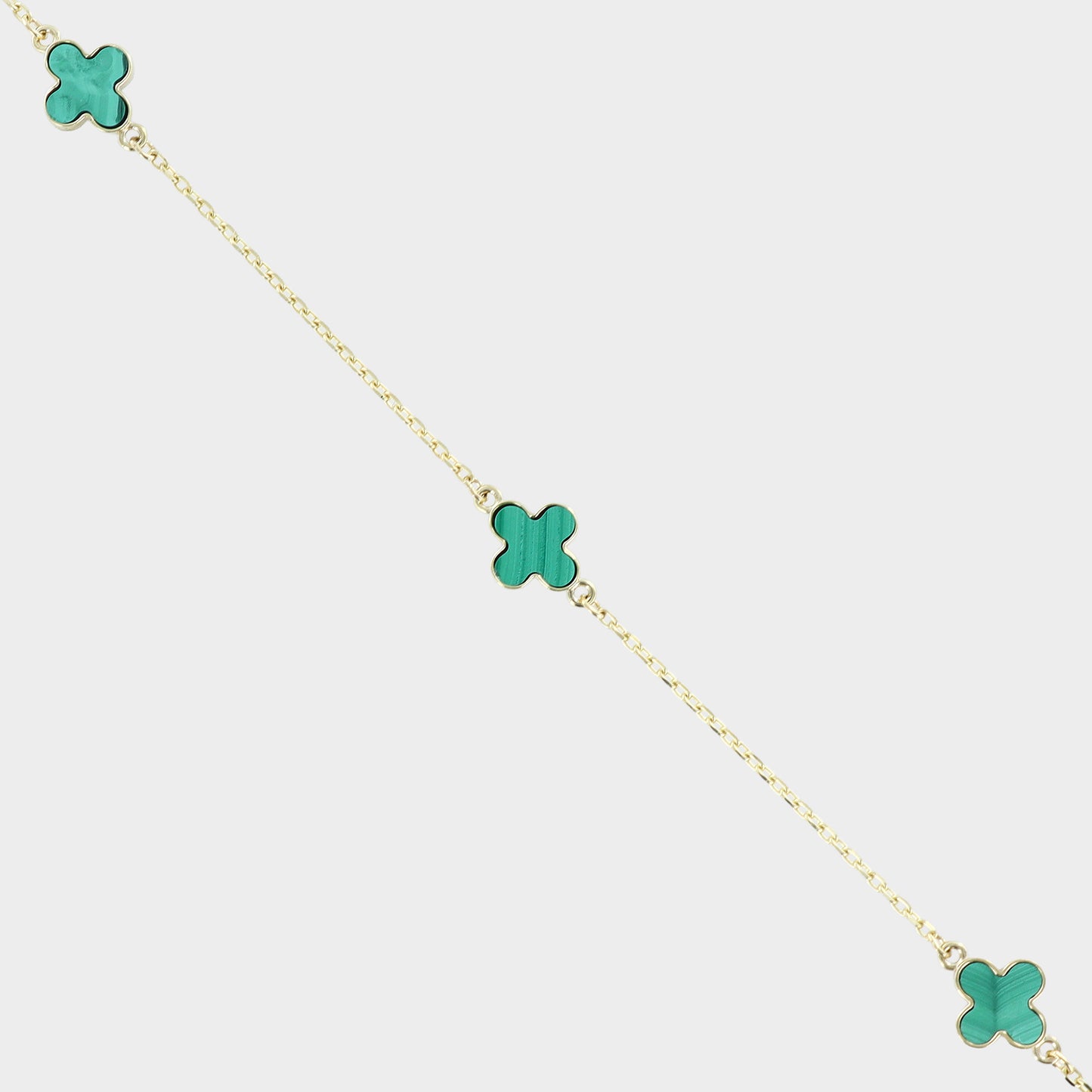 Malachite Mini Clover Bracelet 9ct Yellow Gold