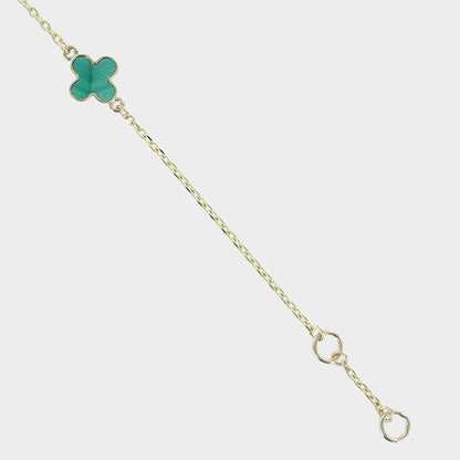 Malachite Mini Clover Bracelet 9ct Yellow Gold