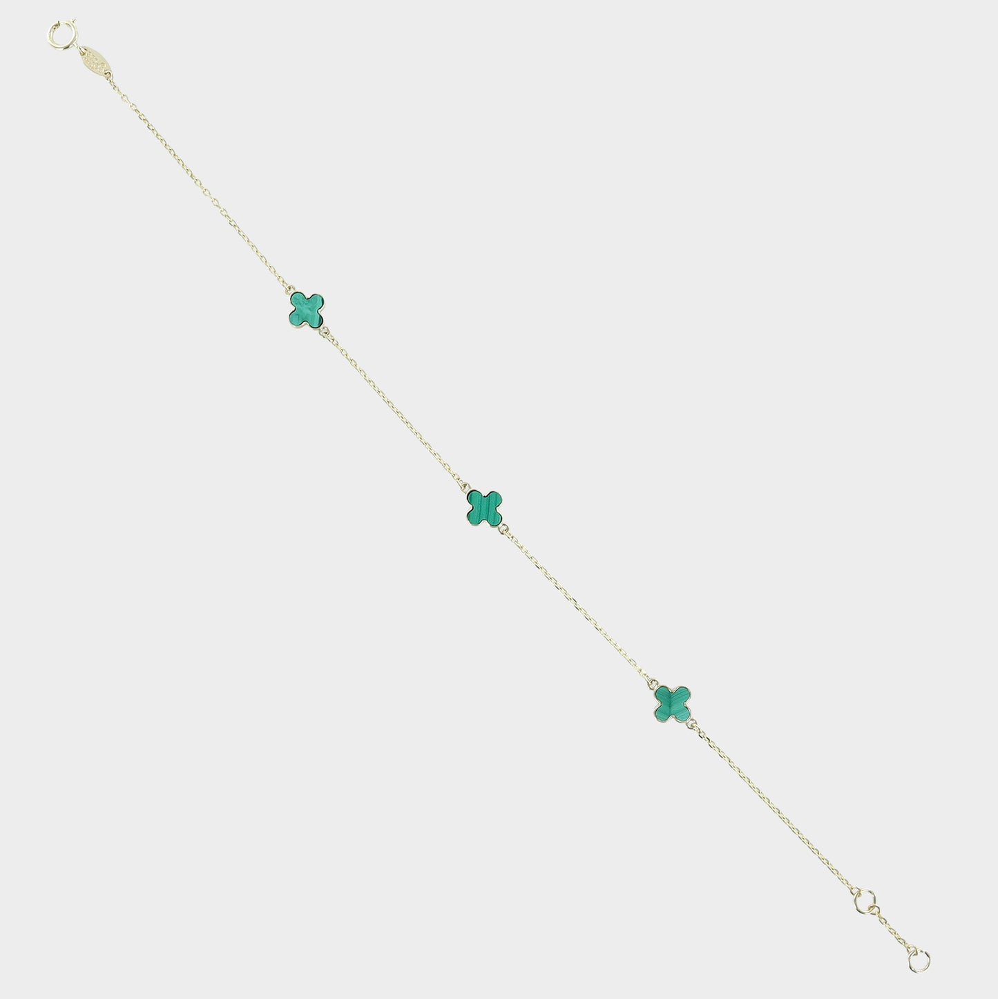 Malachite Mini Clover Bracelet 9ct Yellow Gold