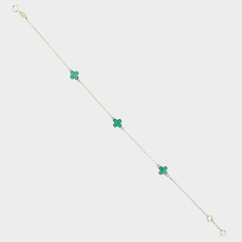 Malachite Mini Clover Bracelet 9ct Yellow Gold