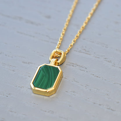 Octagonal Malachite Sterling Silver & Gold Plated Pendant
