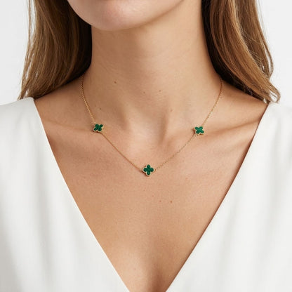 Malachite Mini Clover Necklace 9ct Yellow Gold