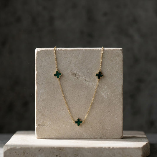 Malachite Mini Clover Necklace 9ct Yellow Gold