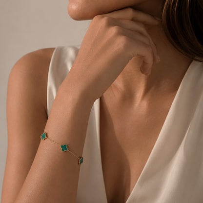 Malachite Mini Clover Bracelet 9ct Yellow Gold