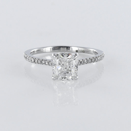 Cushion-Cut GIA Certified Diamond-Set Platinum Ring