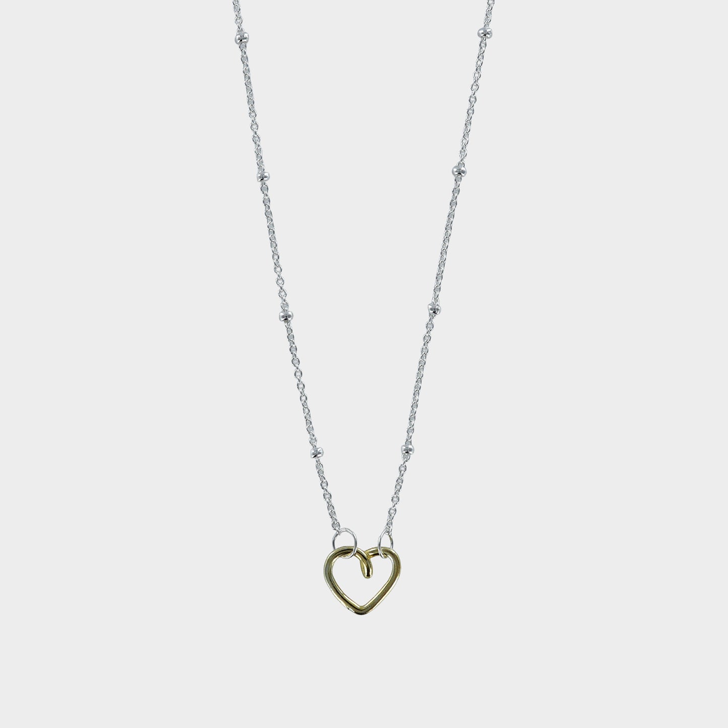 Sterling Silver Gold Plated Heart Trace & Ball Necklace