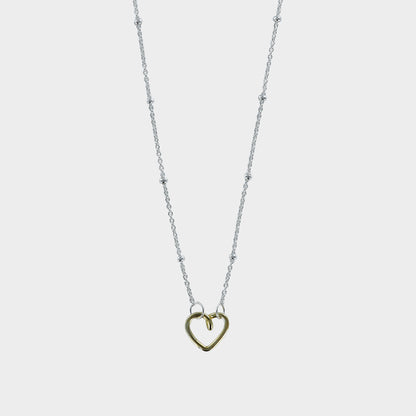 Sterling Silver Gold Plated Heart Trace & Ball Necklace