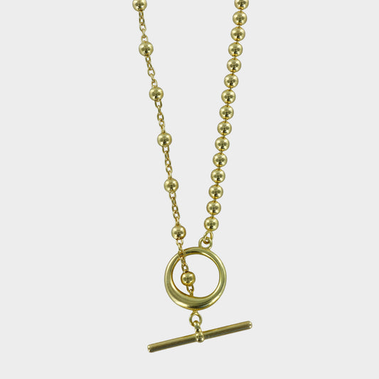 Sterling Silver Gold Plated Ball & T-Bar Necklace
