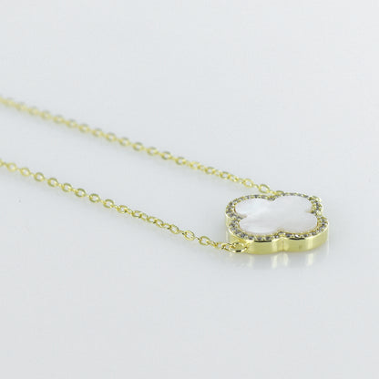 Mother of Pearl Clover Pendant 14ct Gold Plated