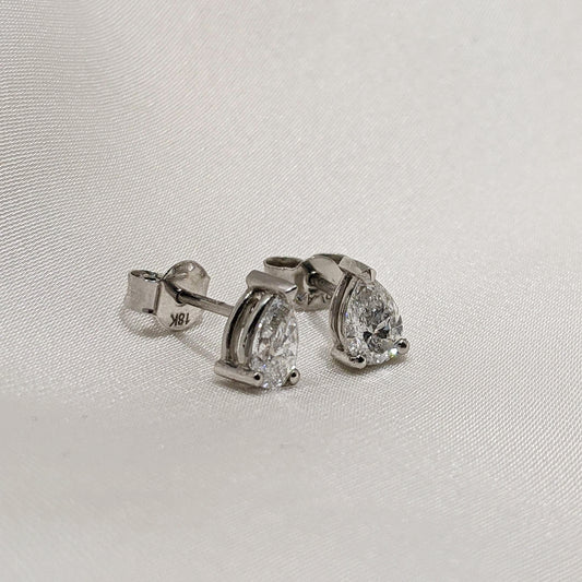 Pear-Shape Diamond Stud Earrings 18ct White Gold