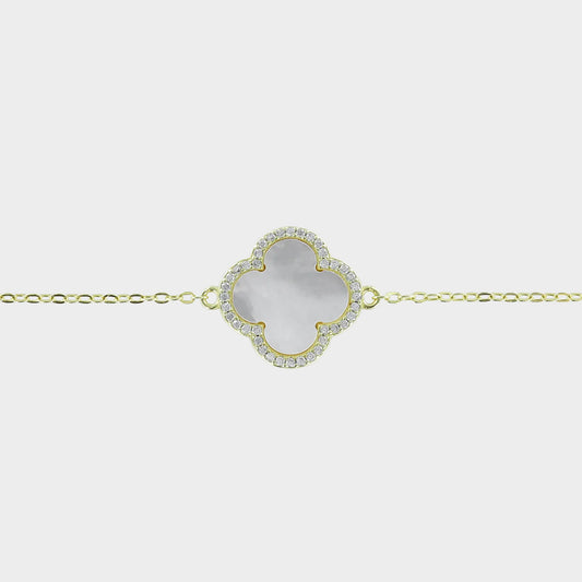 Mother of Pearl Clover Pendant 14ct Gold Plated