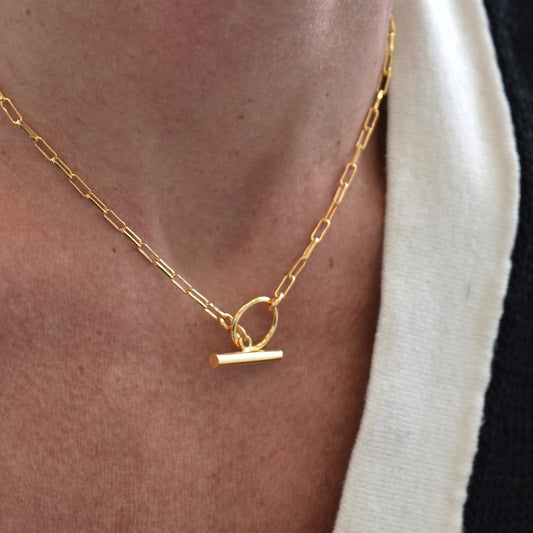Paper Chain & T-Bar Vermeil Necklace 16inch