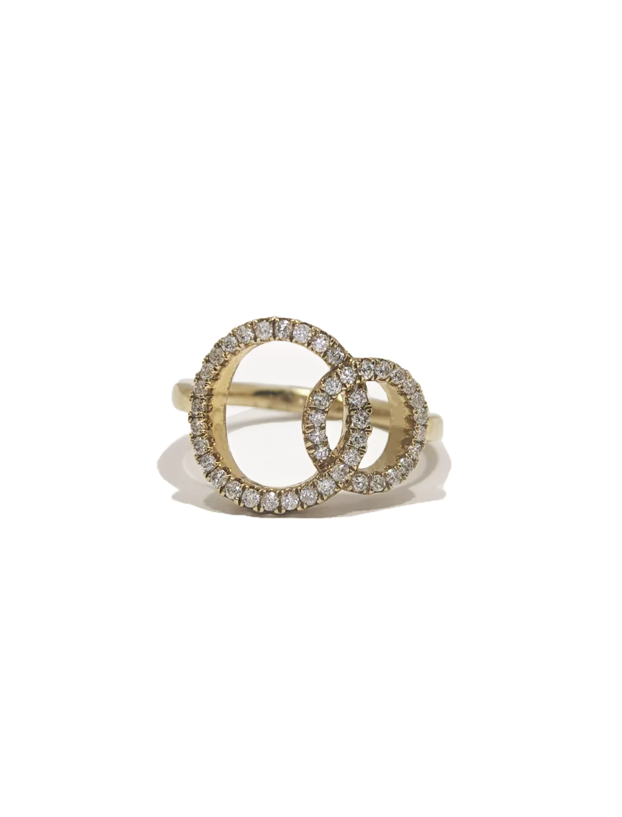 Double Circle Diamond Ring 9ct Yellow Gold