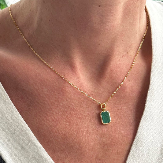 Octagonal Malachite Sterling Silver & Gold Plated Pendant