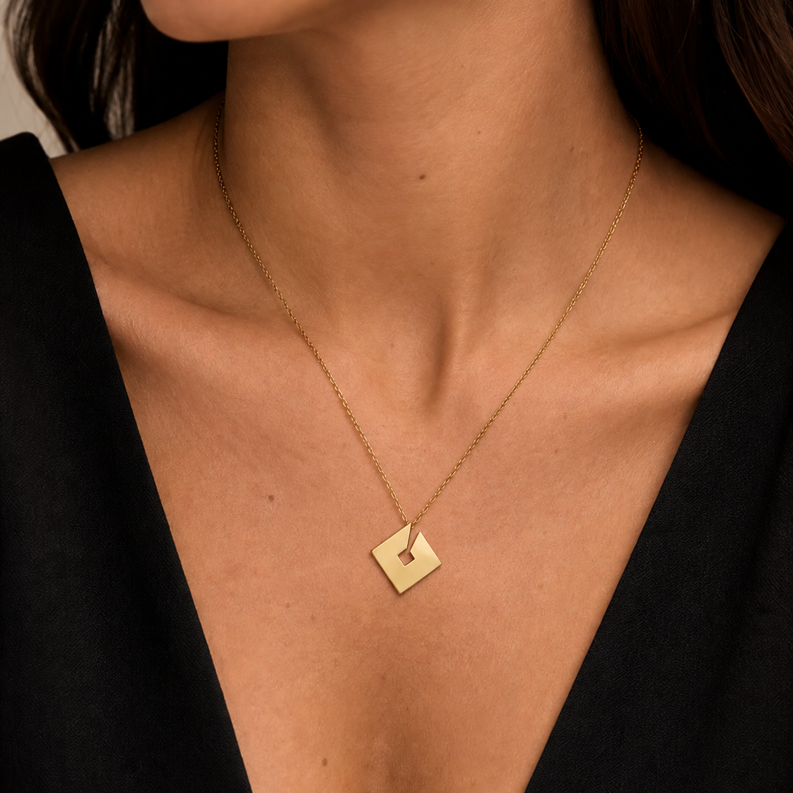 Squared Open Design Necklace 9ct Yellow Gold
