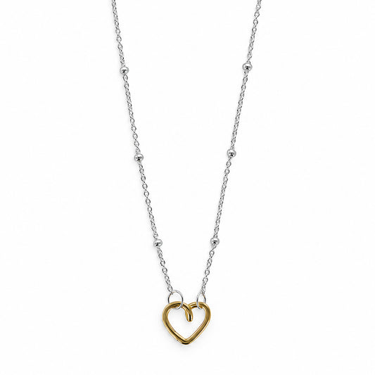 Sterling Silver Gold Plated Heart Trace & Ball Necklace