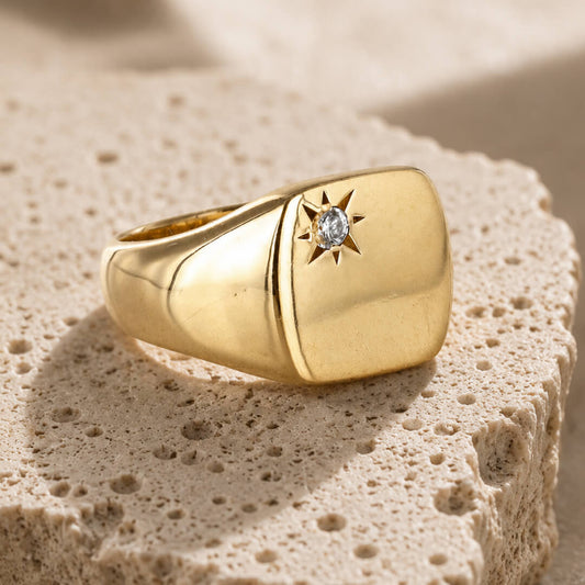 Star Jewellers Cushion-Shaped Diamond Signet Ring with star-set diamond detail
