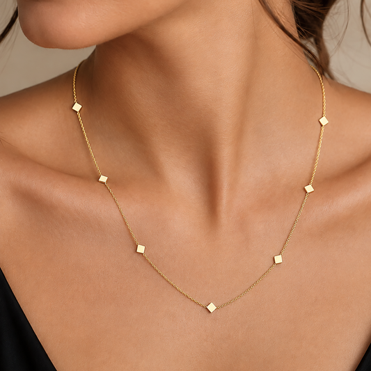 Diamond Motif Necklace 9ct Yellow Gold