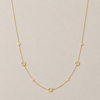 Clover & Disc Necklace 9ct Yellow Gold