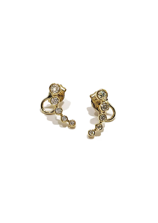 Diamond Ear Climber Studs 9ct Yellow Gold