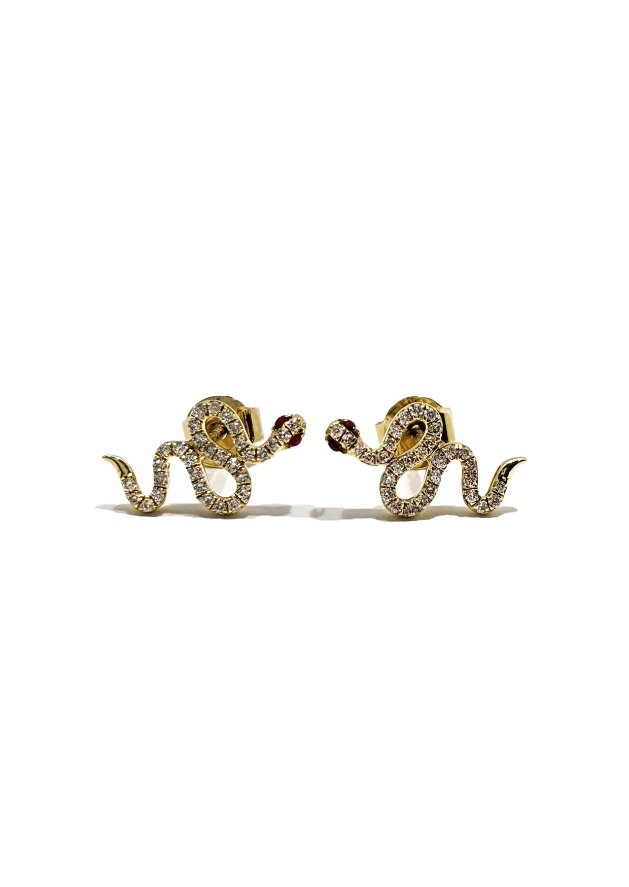 Snake Diamond Ruby Earrings 9ct Yellow Gold