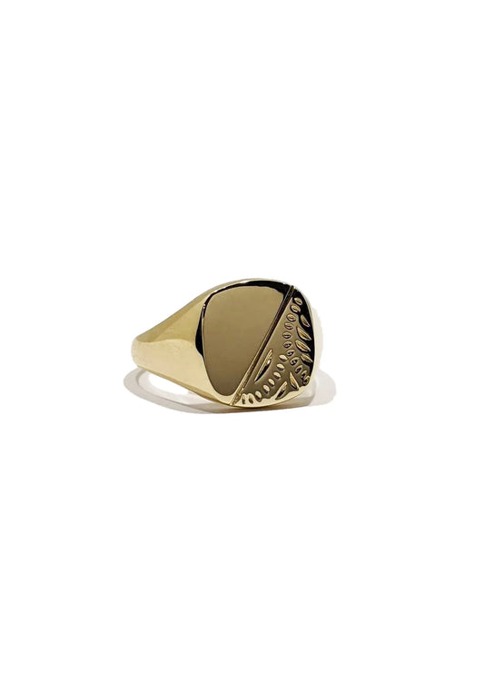 Cushion Engraved Signet Ring 9ct Yellow Gold