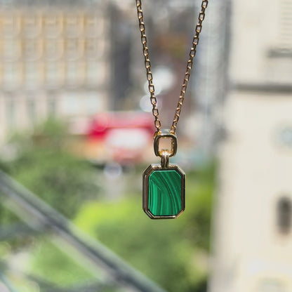 Octagonal Malachite Sterling Silver & Gold Plated Pendant