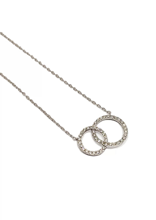 Diamond Double Circle Necklace 9ct White Gold