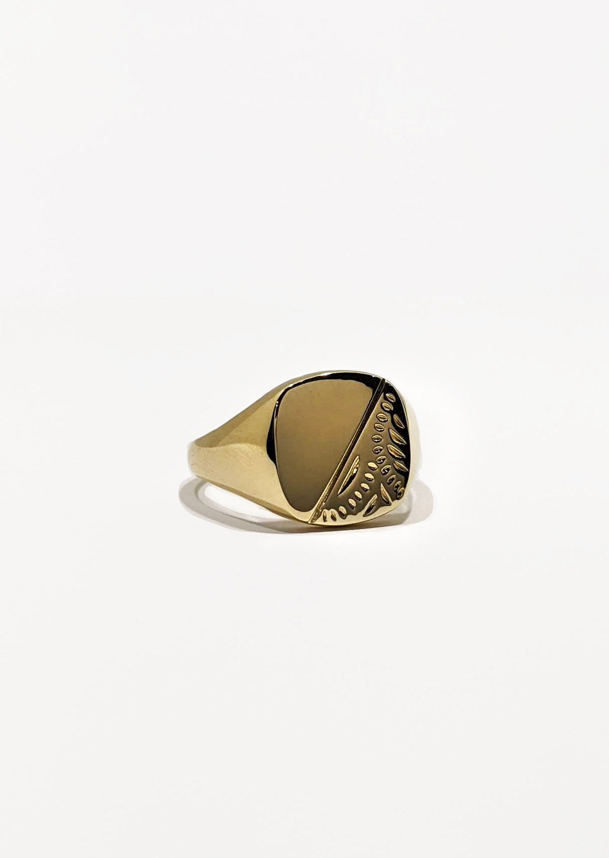 Cushion Engraved Signet Ring 9ct Yellow Gold